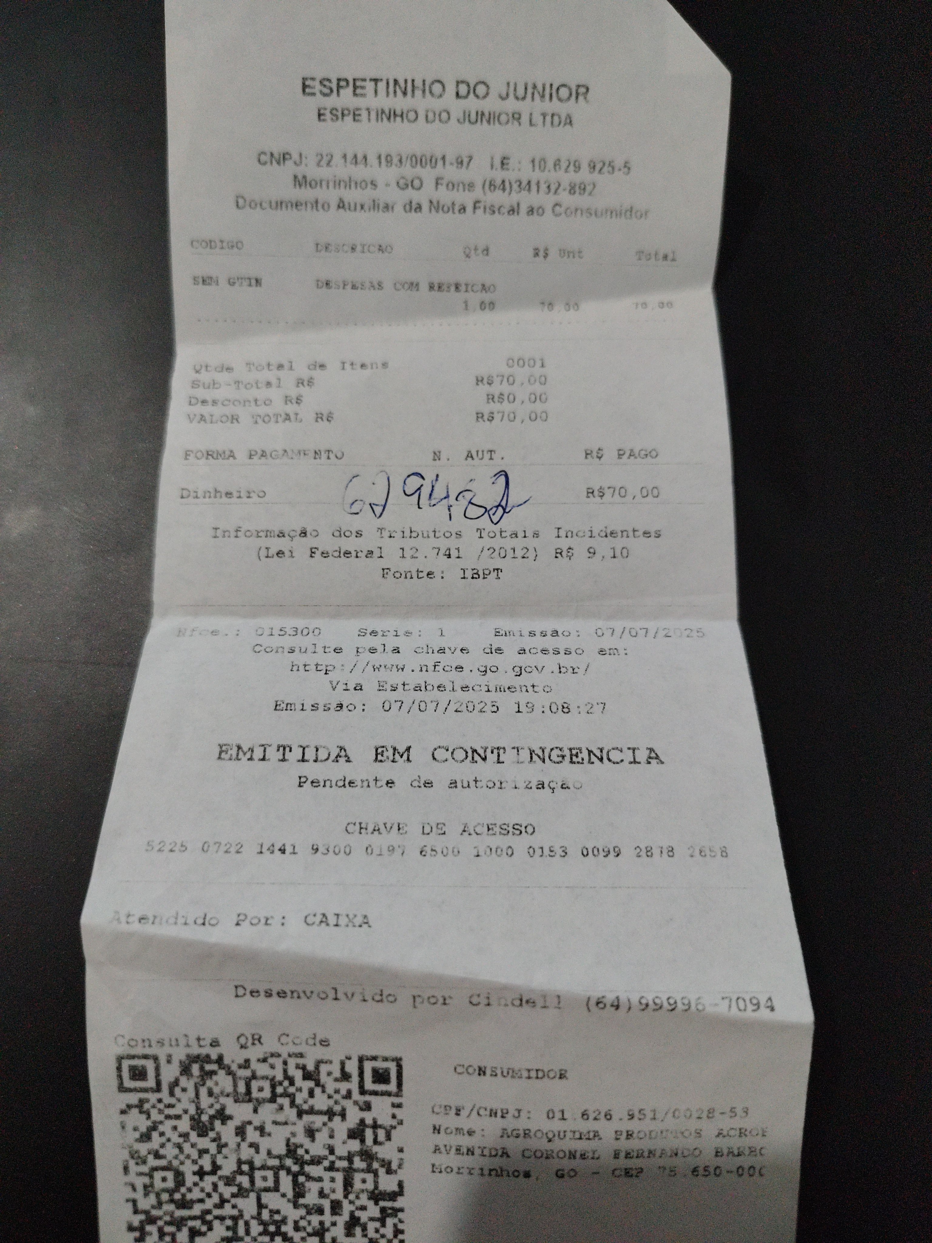 Nota fiscal exemplo